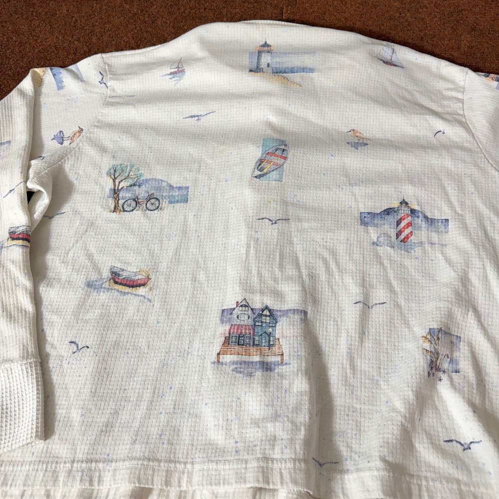 Artisans Nautical Lighthouse Waffle Knit Button Front Shirt Womens White L C+ - Picture 12 of 12